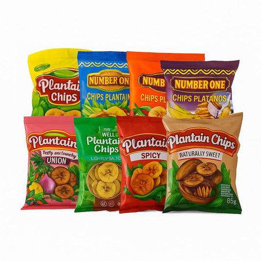 Plantain Chips – Mixpakket 8 Smaken 8 x 85 g
